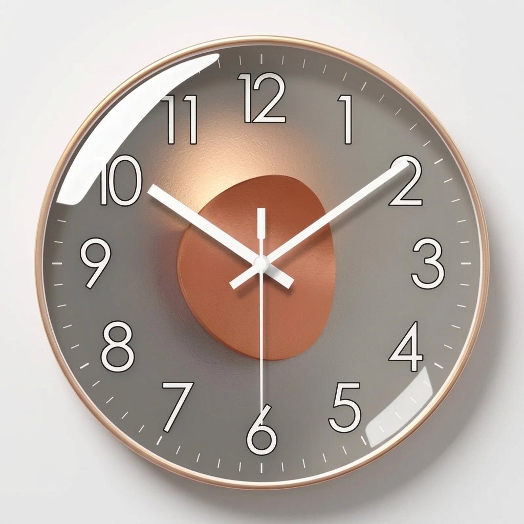 Runde Wanduhr mit dunklem Zifferblatt und 3D-Detail