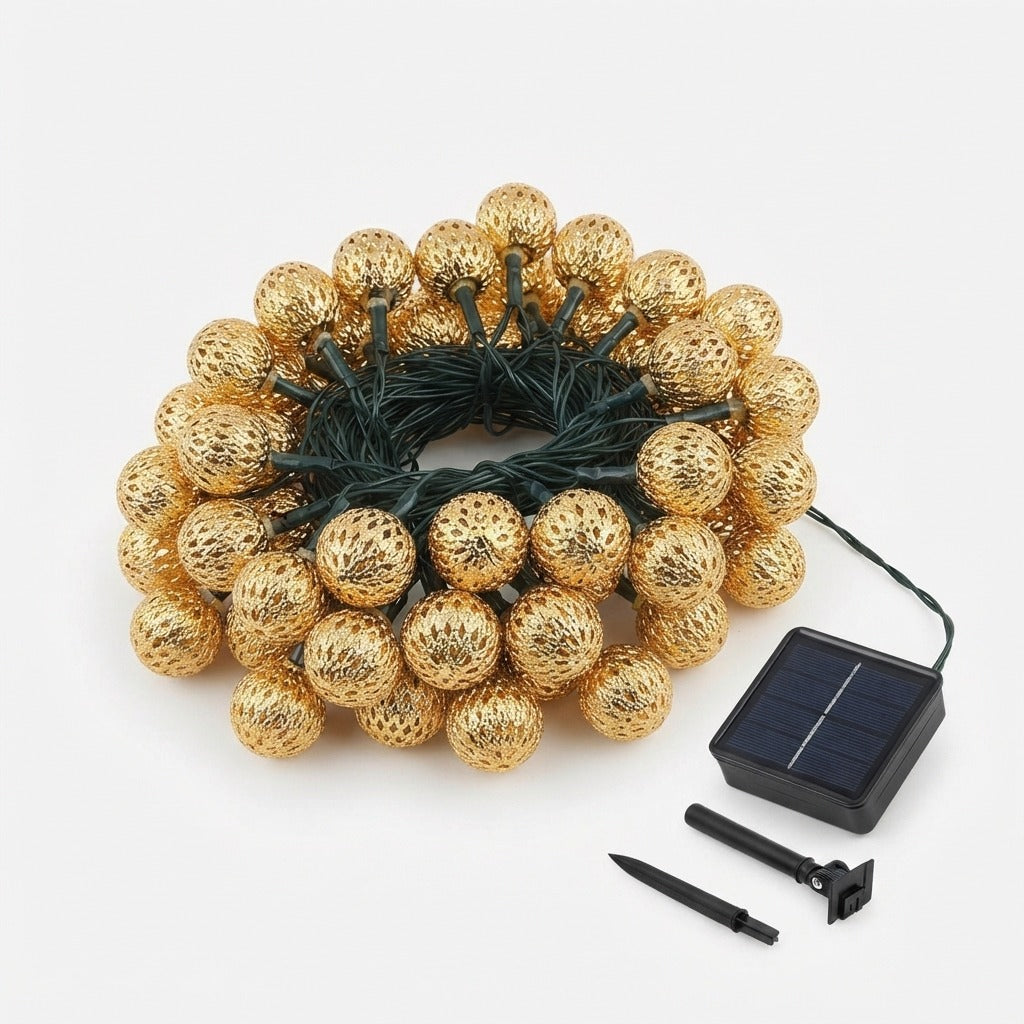 Marokkanische Solar-Lichterkette 12m – 100 LED-Kugeln warmweiß