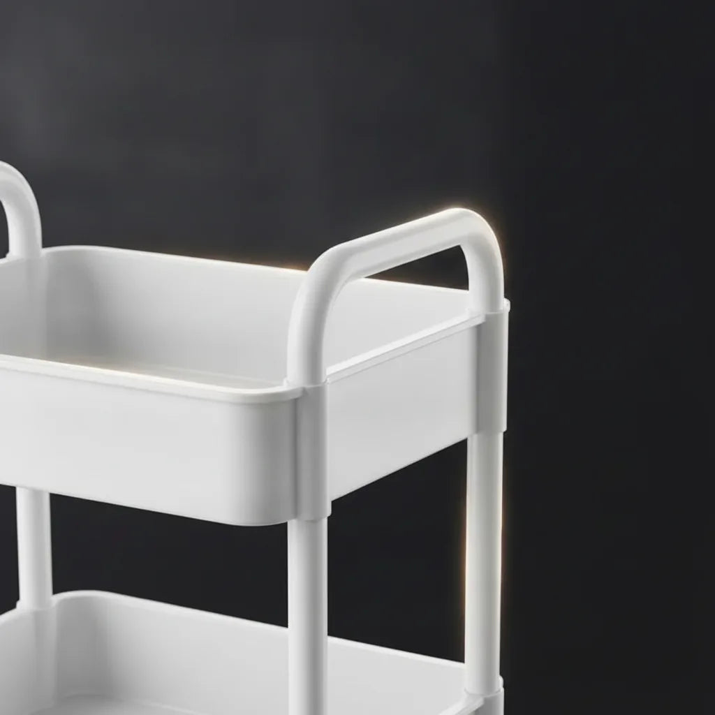 Mobile organiser trolley with 360° castors and multiple tiers
