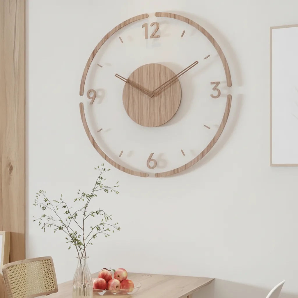 Lautlose Wanduhr aus Holz und Acryl – modernes Rundzifferblatt 35 cm
