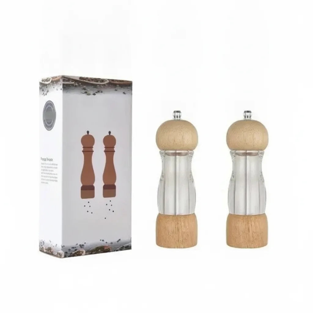 Salz- und Pfeffermühlen-Set aus Holz und Glas für die Küche