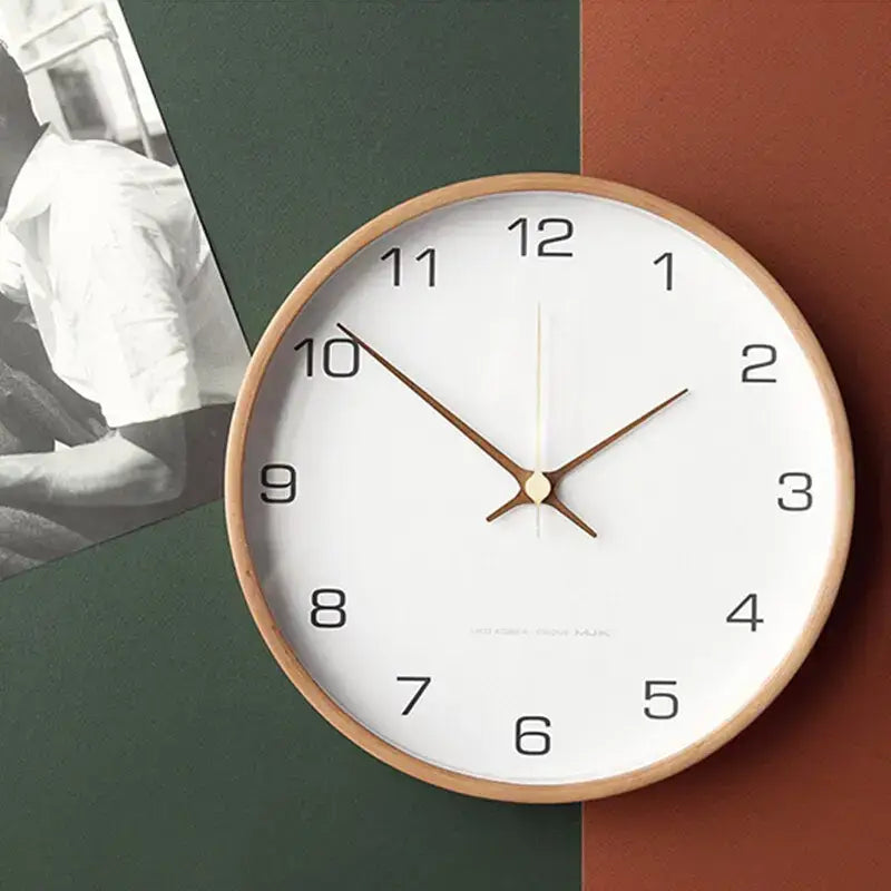 Wooden wall clock with silent quartz movement – minimalist design