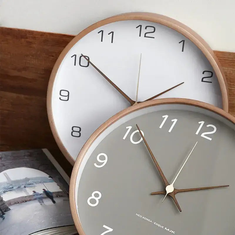 Wooden wall clock with silent quartz movement – minimalist design