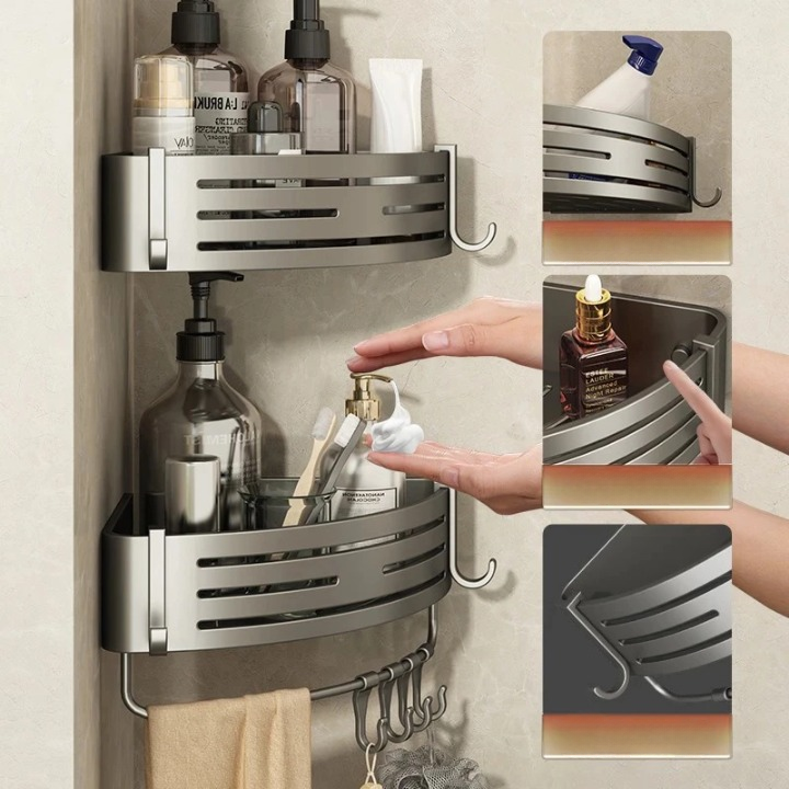 Duscheckregal ohne Bohren – verstellbares Aluminium-Eckregal 2er-Set