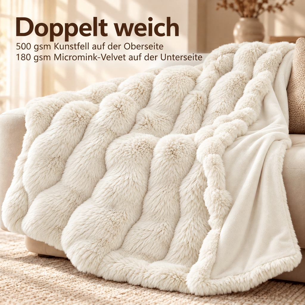 Beige faux fur blanket 150x200 cm – Soft snuggle blanket with velvet backing