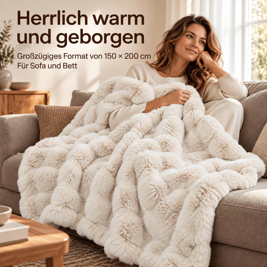 Beige faux fur blanket 150x200 cm – Soft snuggle blanket with velvet backing