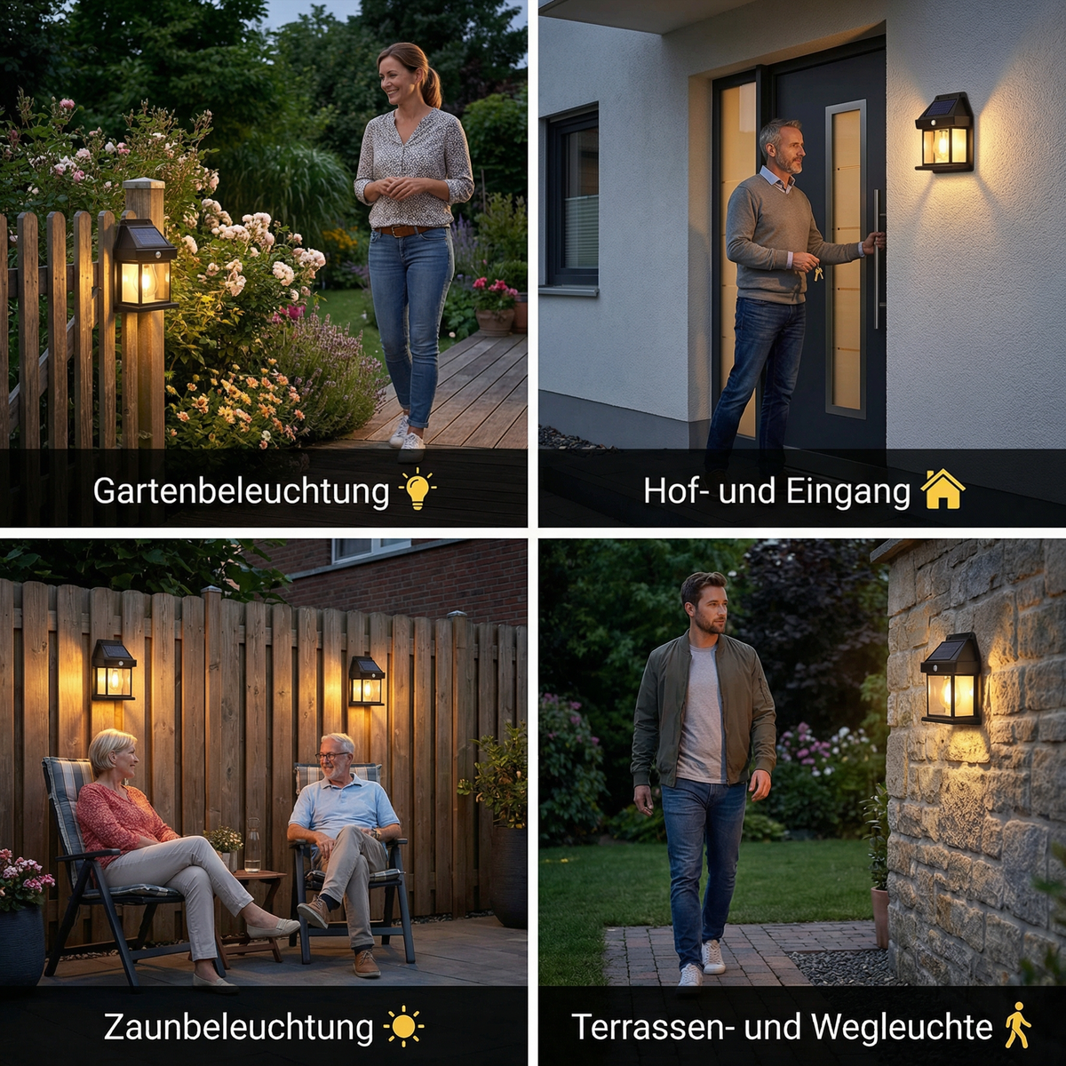 Solar LED wall light with motion sensor for garden and fence