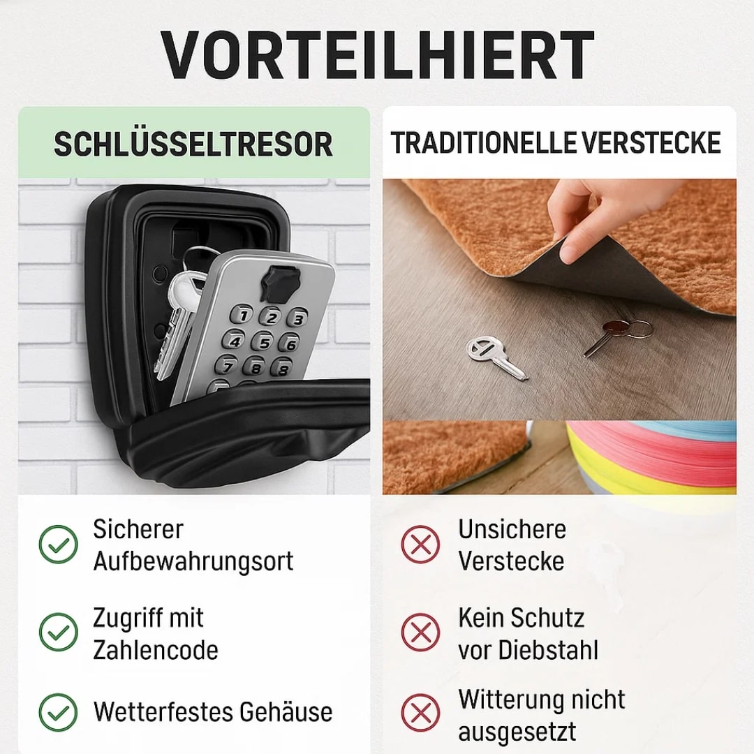 Schlüsselsafe mit Zahlenkombination – wetterfest & wandmontiert