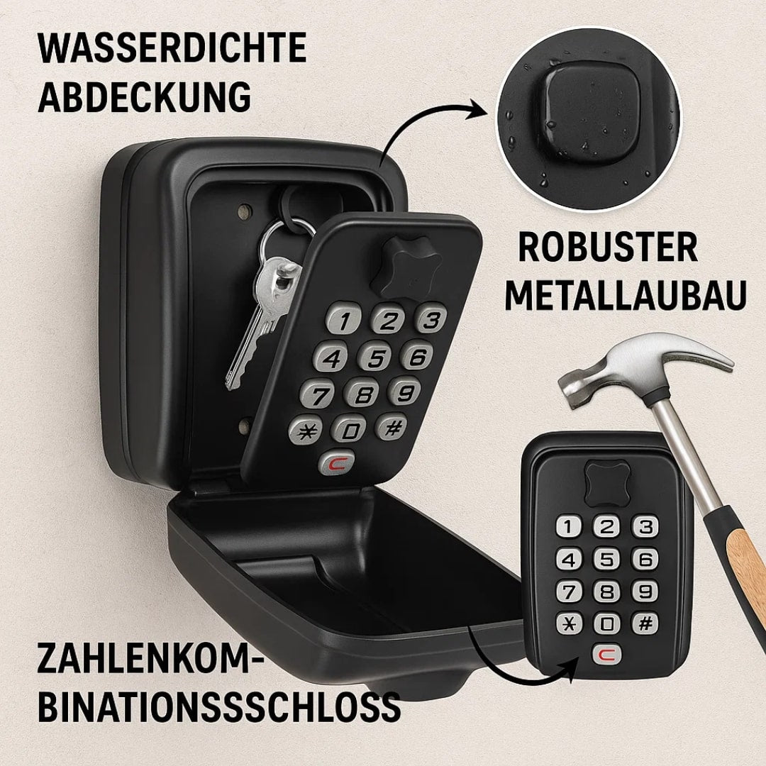 Schlüsselsafe mit Zahlenkombination – wetterfest & wandmontiert