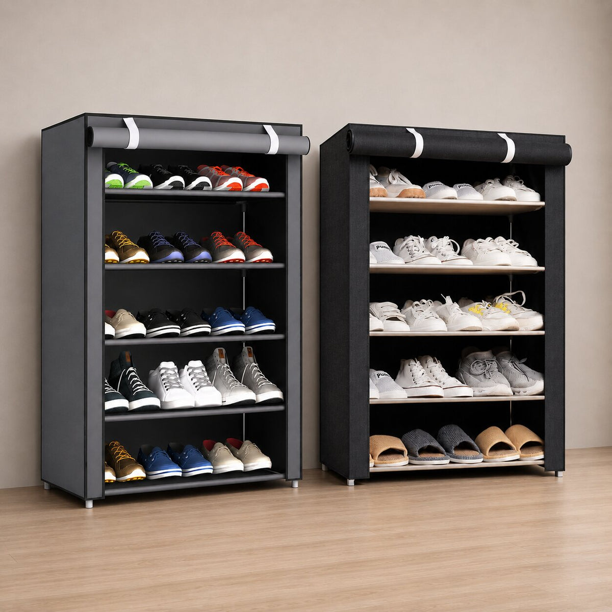 Schuhschrank mit Staubschutz – Schuhe sichtbar aufbewahren