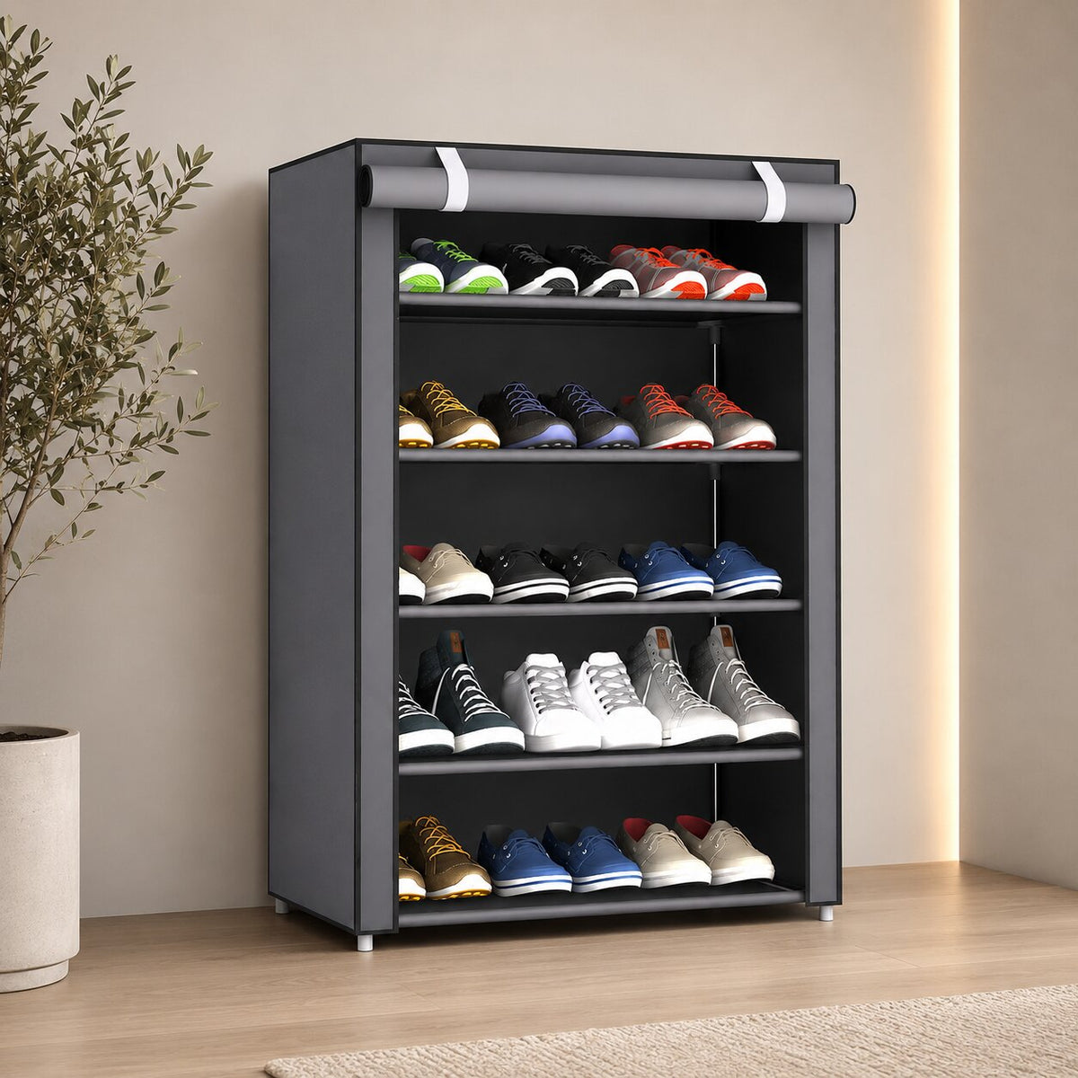 Schuhschrank mit Staubschutz – Schuhe sichtbar aufbewahren