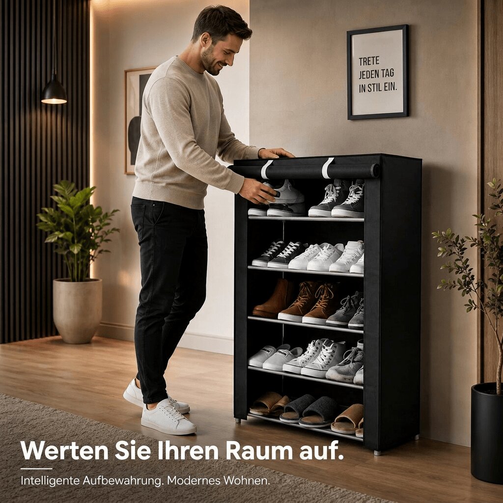 Schuhschrank mit Staubschutz – Schuhe sichtbar aufbewahren