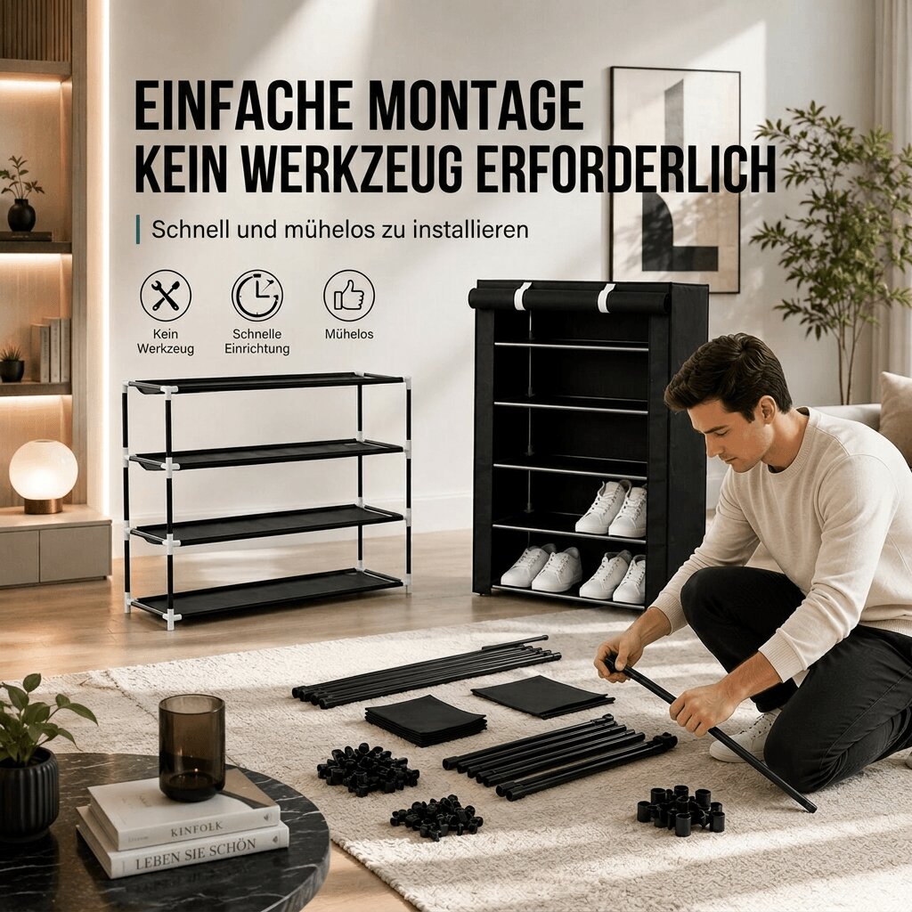 Schuhschrank mit Staubschutz – Schuhe sichtbar aufbewahren