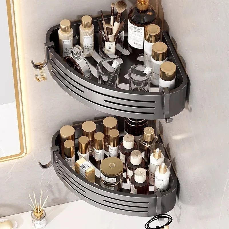 Duscheckregal ohne Bohren – verstellbares Aluminium-Eckregal 2er-Set