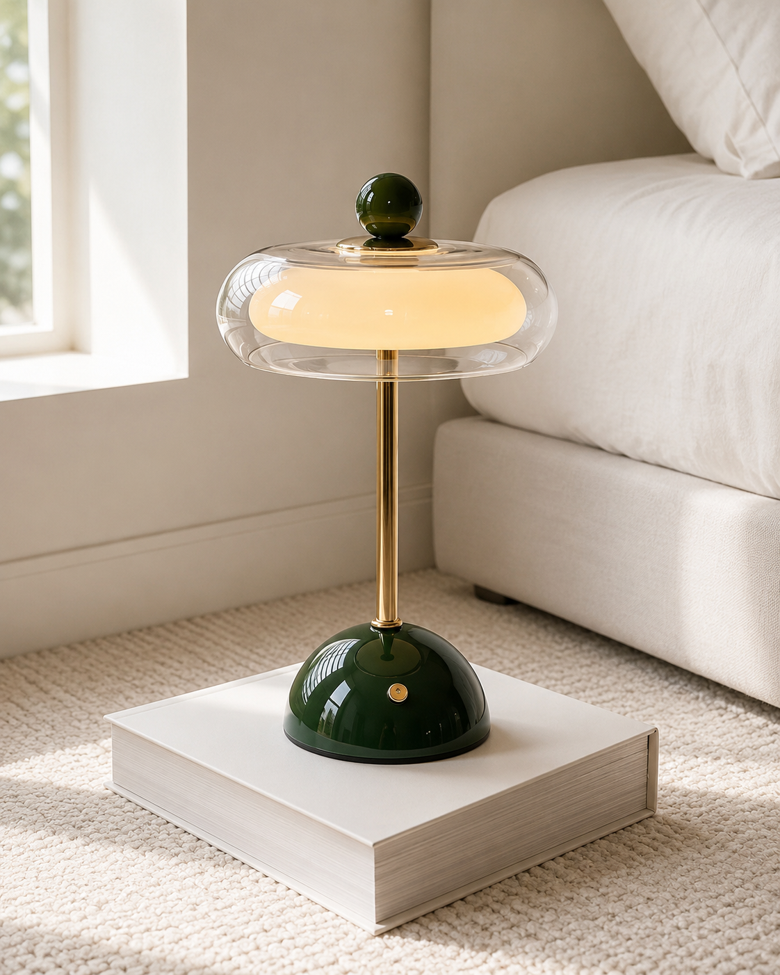 Rechargeable glass table lamp with dimmer – retro design, USB-C