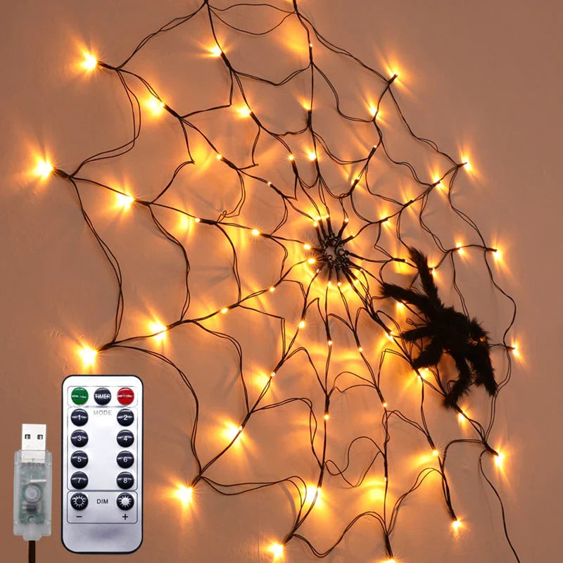 Spider Web Fairy Lights with LED & Remote Control – Halloween Decoration Indoor & Outdoor