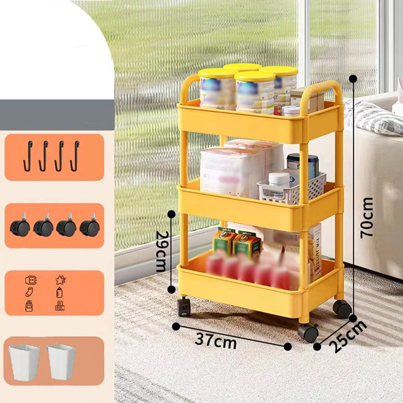 Mobile organiser trolley with 360° castors and multiple tiers