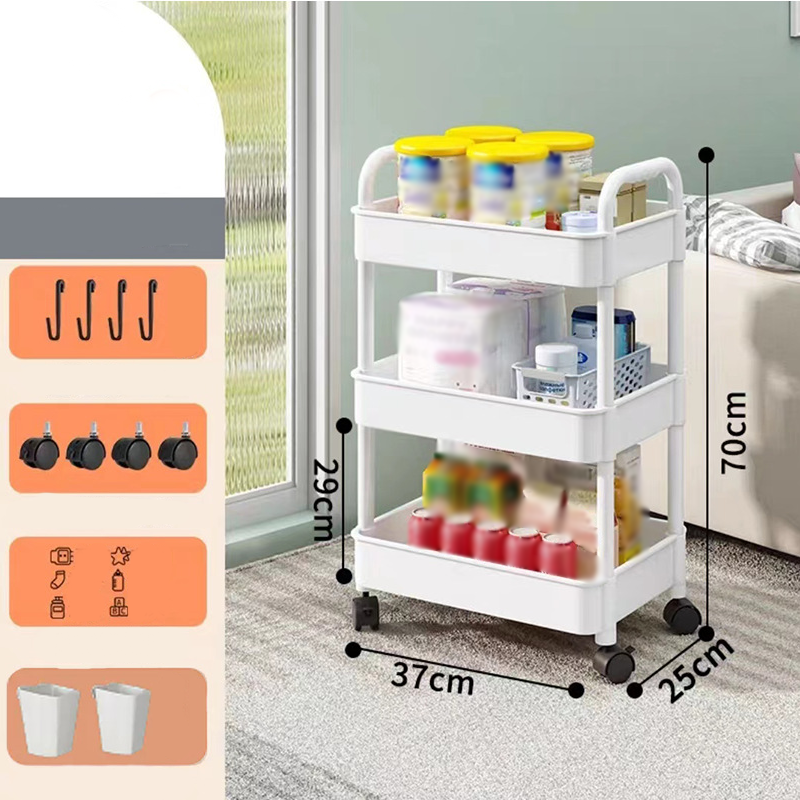 Mobile organiser trolley with 360° castors and multiple tiers