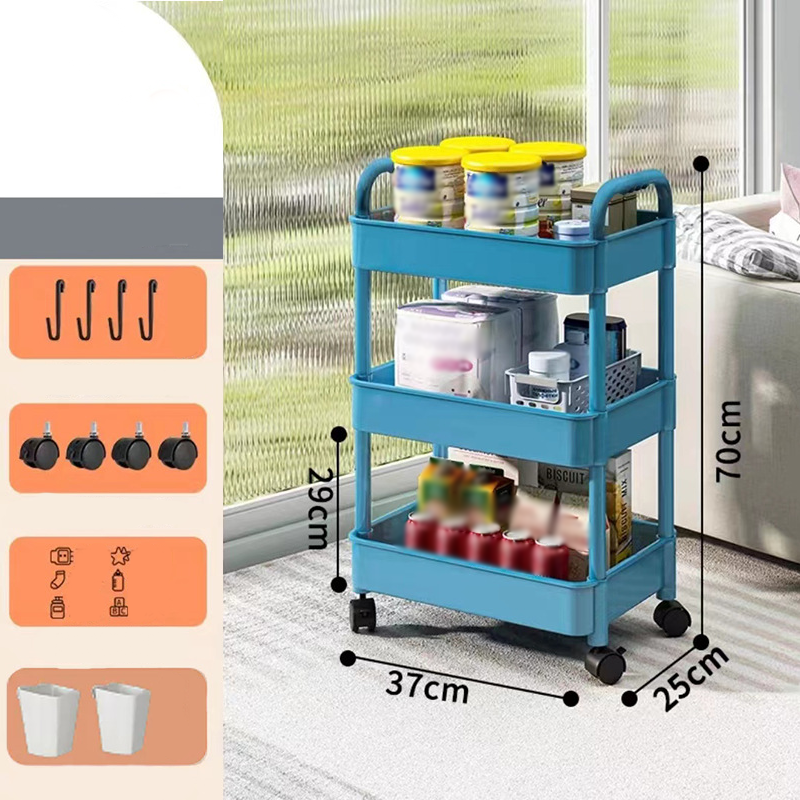 Mobile organiser trolley with 360° castors and multiple tiers