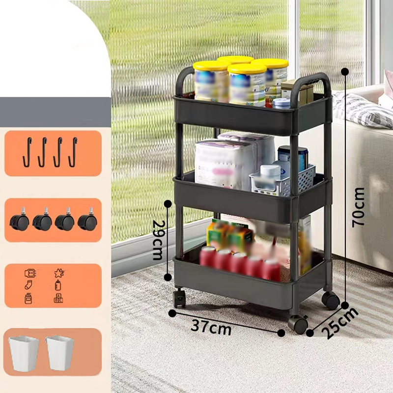 Mobile organiser trolley with 360° castors and multiple tiers