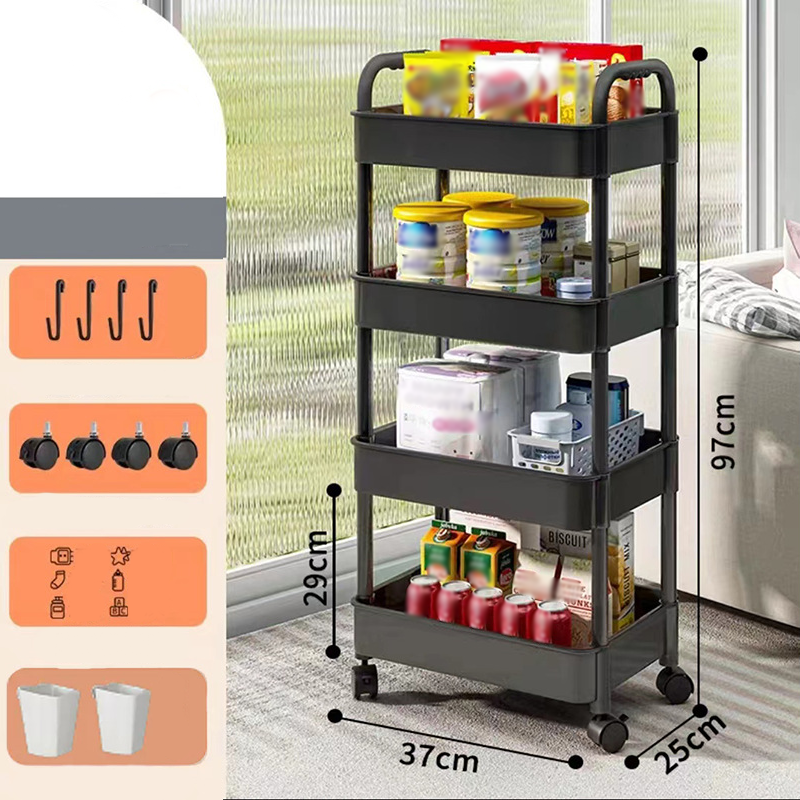 Mobile organiser trolley with 360° castors and multiple tiers