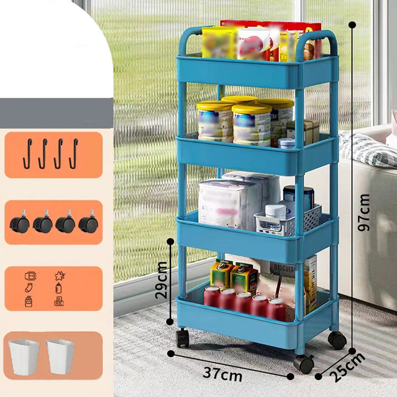 Mobile organiser trolley with 360° castors and multiple tiers