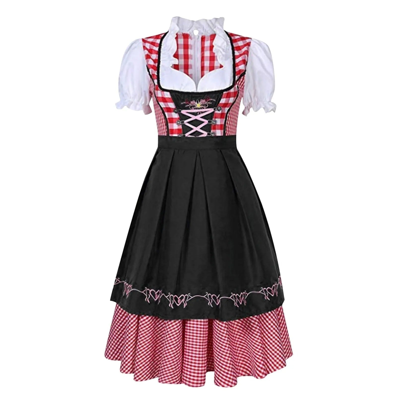 Damen Dirndl Kariert mit Schürze und Bluse – Oktoberfest Set