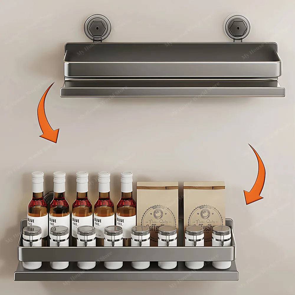 Kitchen wall shelf with no drilling – adjustable stainless steel suction cup