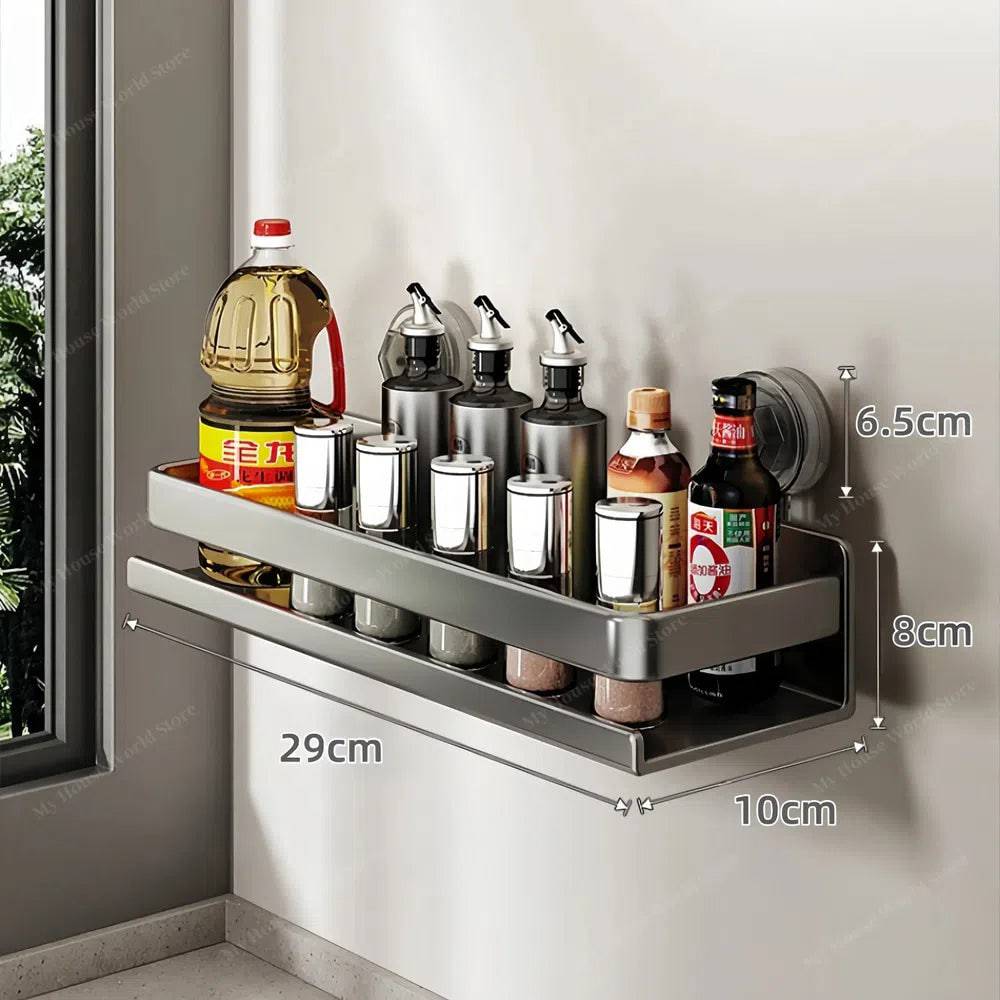 Kitchen wall shelf with no drilling – adjustable stainless steel suction cup