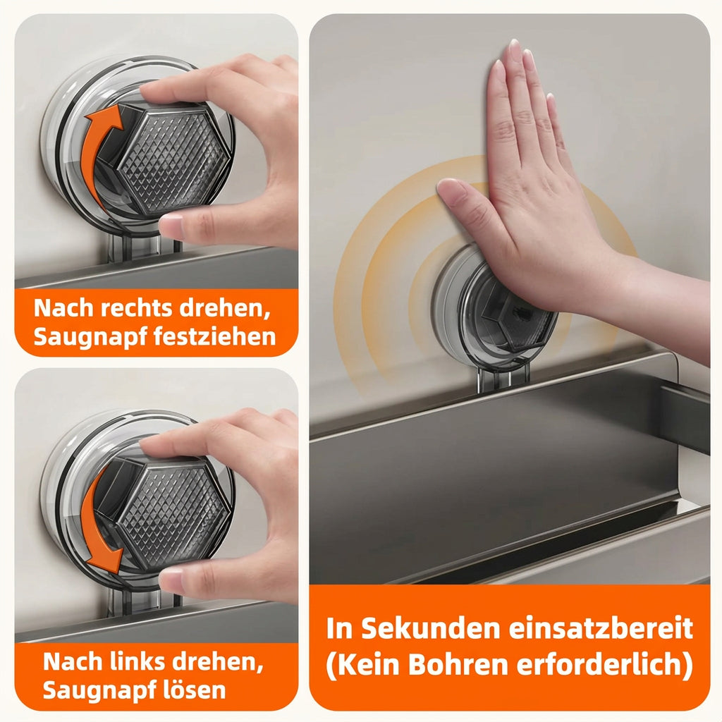 Kitchen wall shelf with no drilling – adjustable stainless steel suction cup