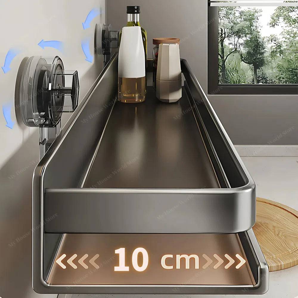 Kitchen wall shelf with no drilling – adjustable stainless steel suction cup