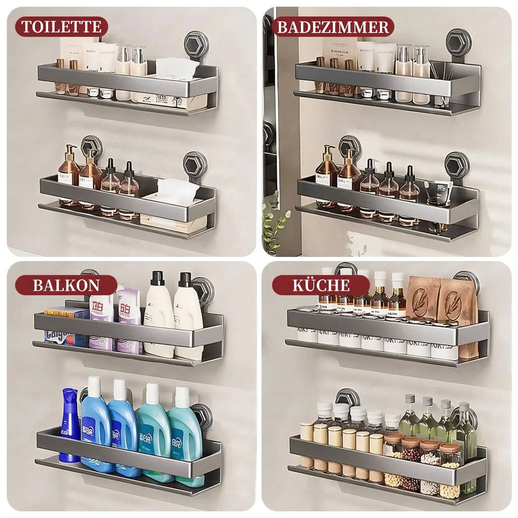 Kitchen wall shelf with no drilling – adjustable stainless steel suction cup
