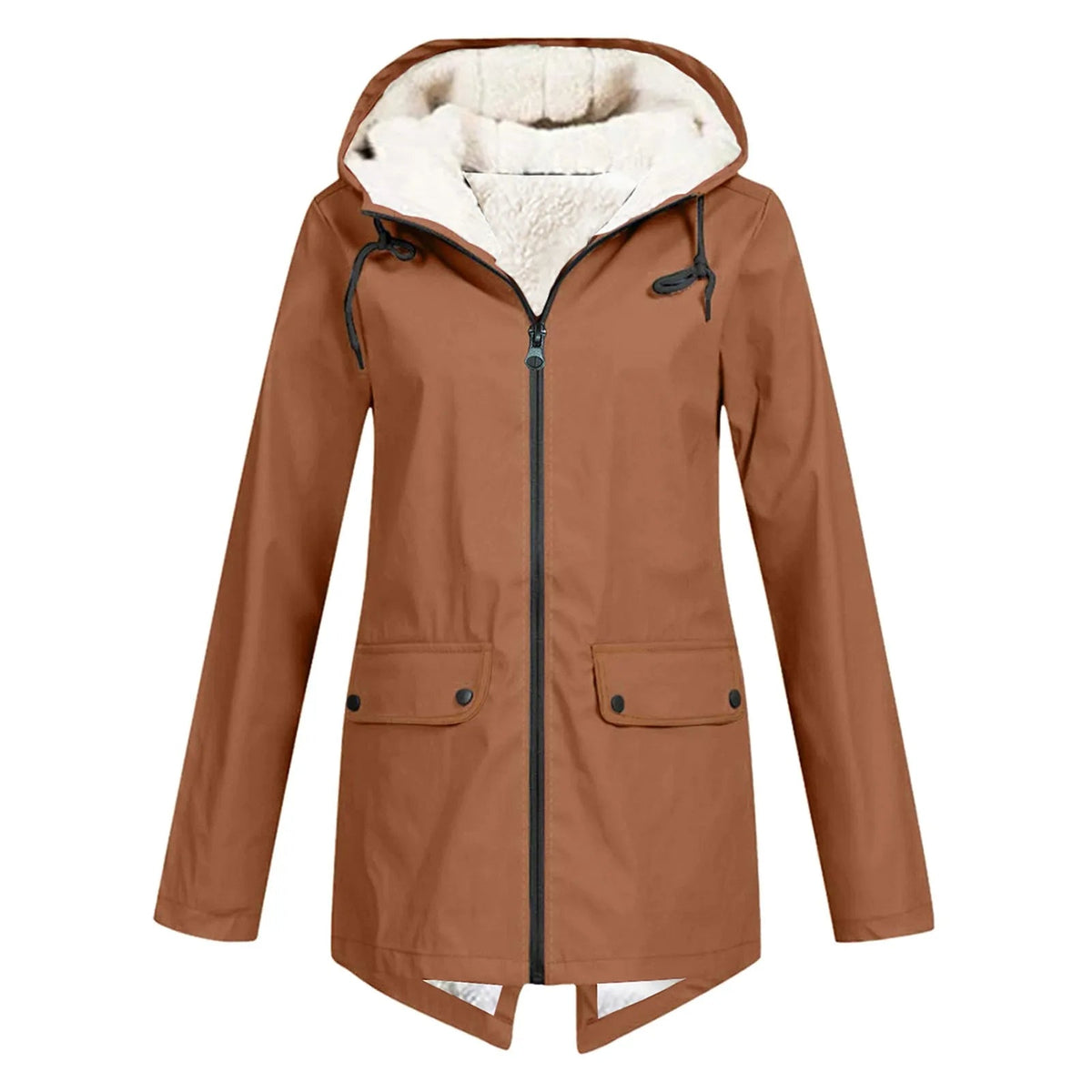 Women's winter jacket with hood and Sherpa lining - water-repellent