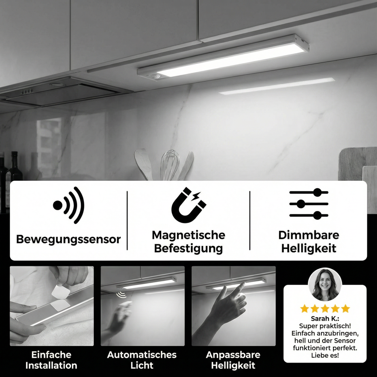 Wireless LED under-cabinet light with motion sensor