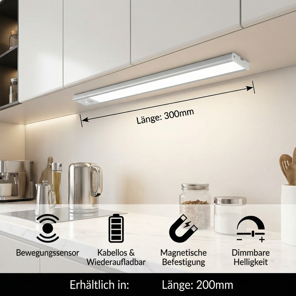 Wireless LED under-cabinet light with motion sensor