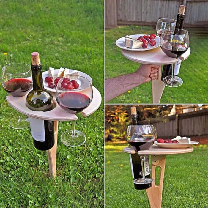 Faltbarer Weintisch aus Holz – Tragbar für Picknick und Outdoor