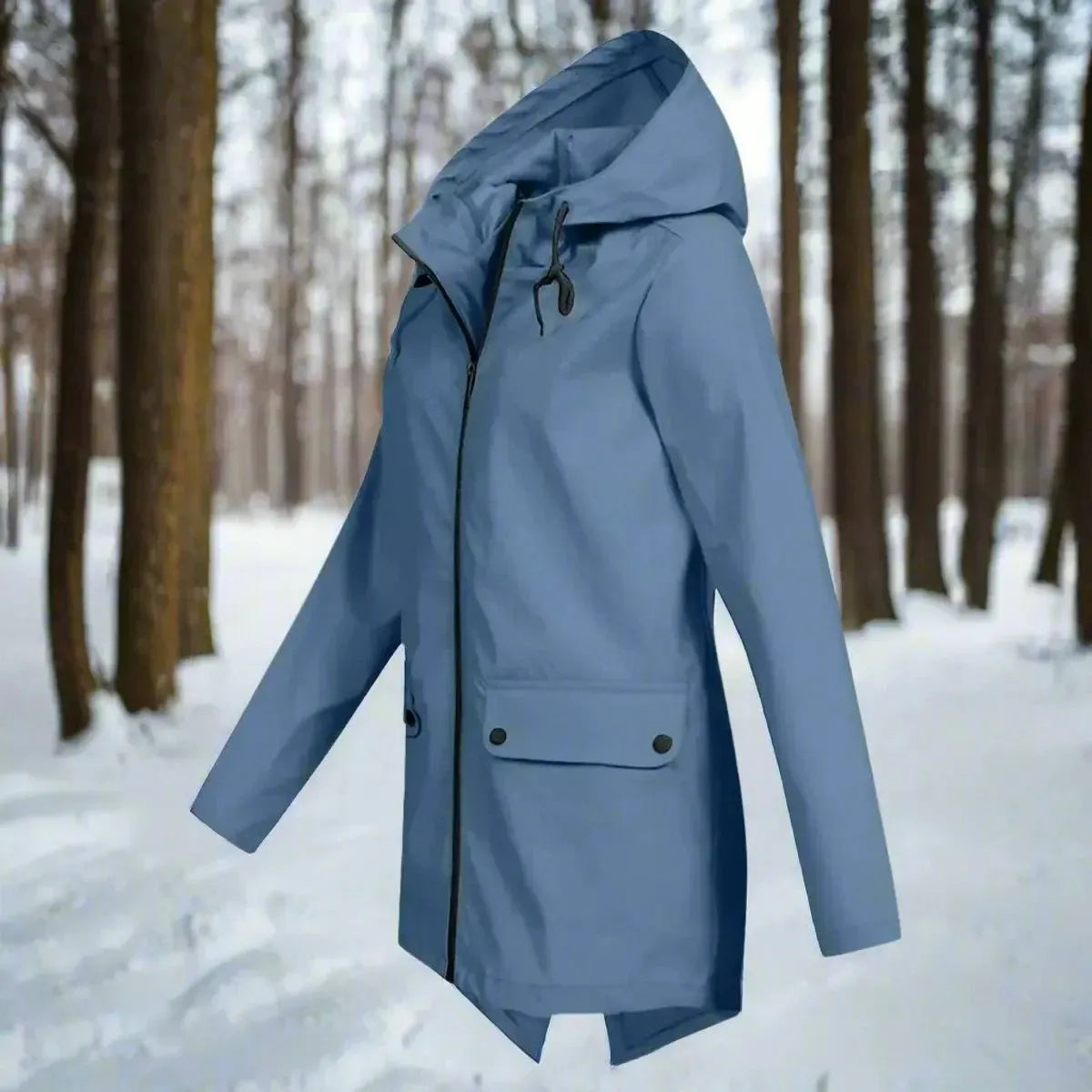 Women's waterproof rain jacket with hood - Longline zipper