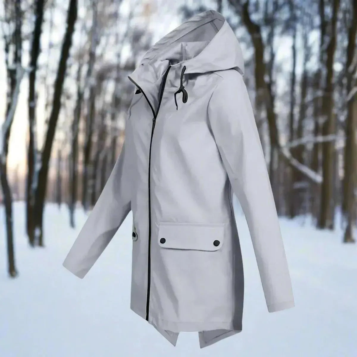Women's waterproof rain jacket with hood - Longline zipper