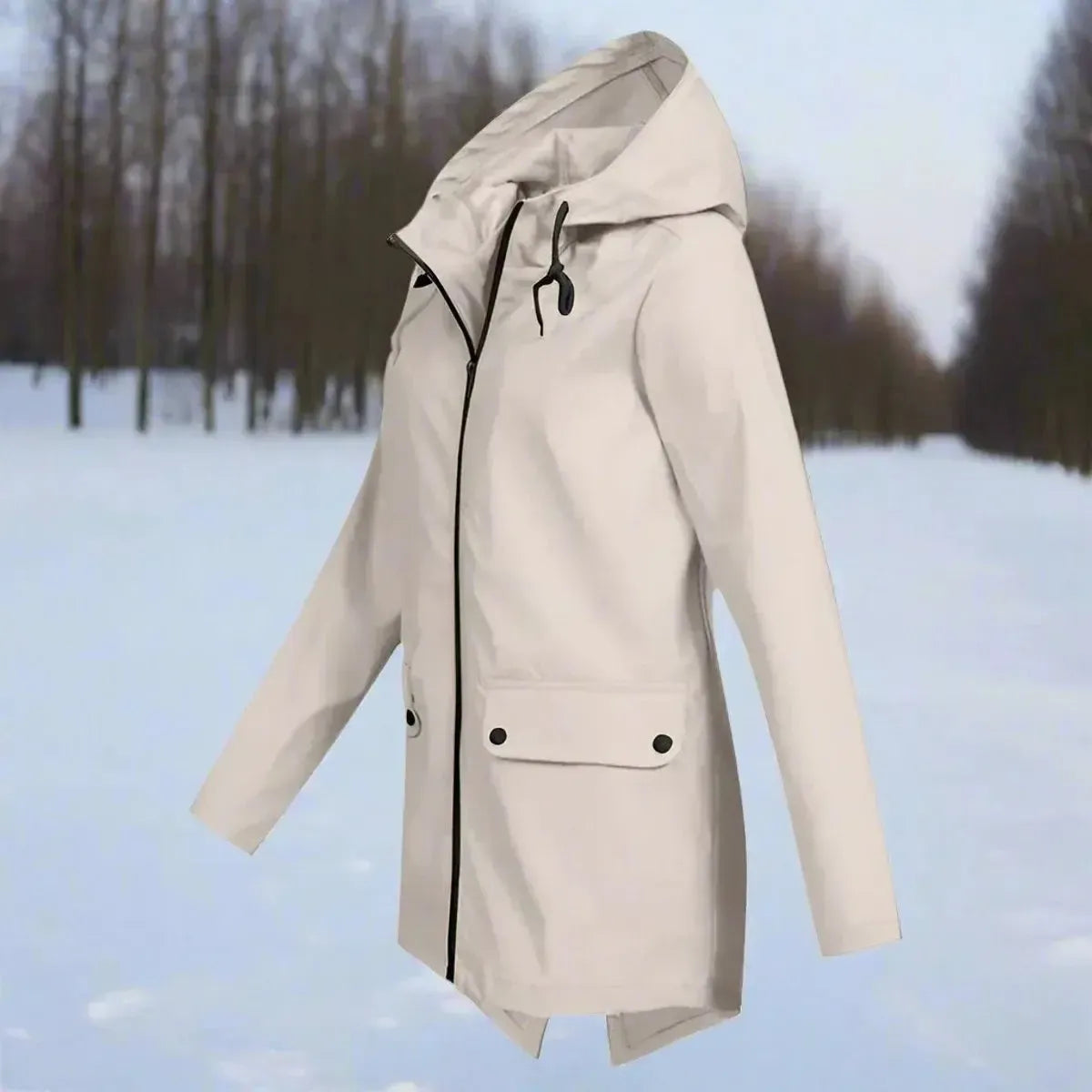 Women's waterproof rain jacket with hood - Longline zipper