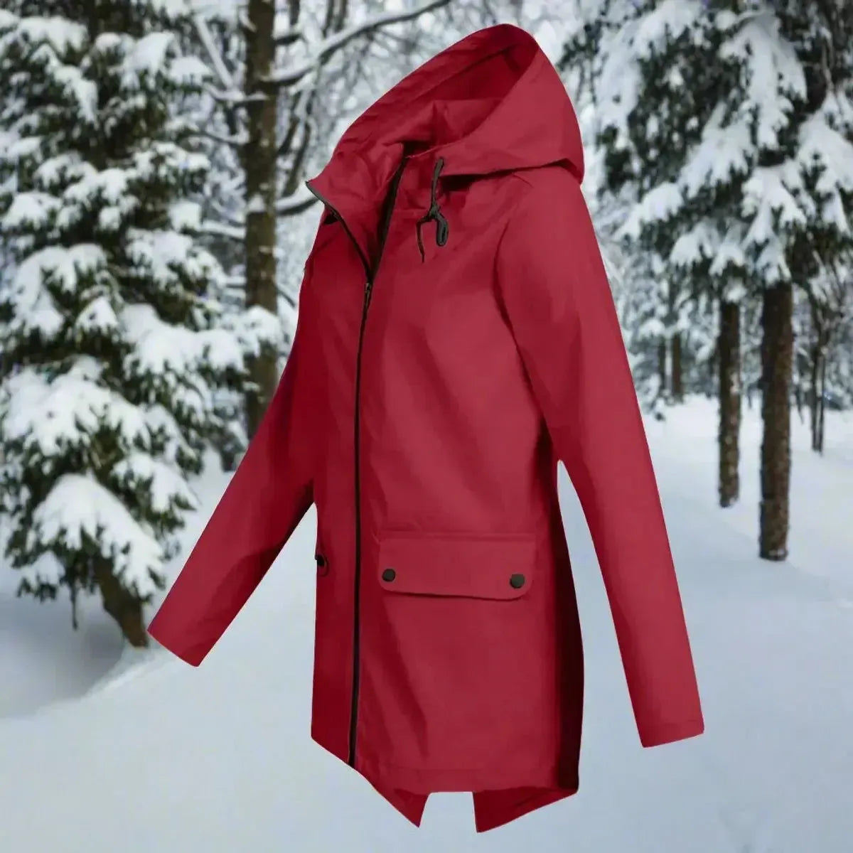 Women's waterproof rain jacket with hood - Longline zipper
